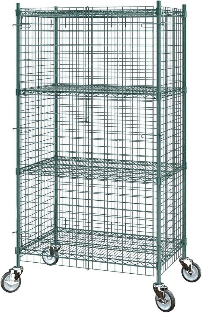 Commercial Grade NSF Listed Metal Wire Mesh Storage Green Epoxy Mobile Security Cage Kit, 24" x 36" x 70", Perfect for Warehouse, Walk-in Refrigerator, Freezer, Grocery Store, Restaurant, Dishroom