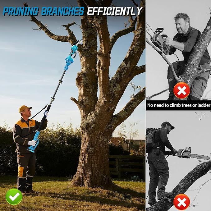 2-in-1Pole Saw竊? Inch Mini Chainsaw Cordless,with Extension Pole,Adjustable 180째 Cutting Angle with 2 Battery, Auto-oil,Pole Saws for Tree Trimming,Ideal Gifts for Men Dad