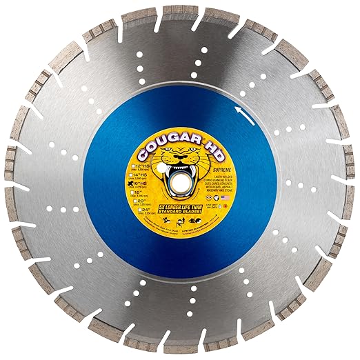 Cougar HD 16 Inch Concrete Diamond Blade, Supreme Heavy-Duty Segmented Blade, Dry/Wet Combo Cutting Reinforced Concrete, Asphalt, Stone 1"-20mm Arbor