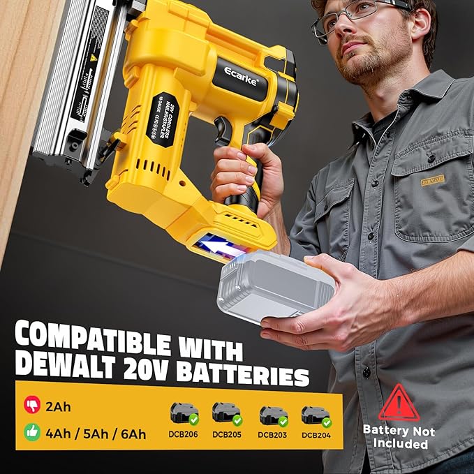 Cordless 2" Brad Nailer Compatible with DeWalt 20V Battery(No Battery), Ecarke 2 in 1 Electric Nail Gun Staple Gun with 18GA Nails/Staples, Battery Power Nail Gun for Trim Wood Crafting Home Carpentry