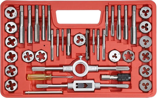 40pcs SAE Tap and Die Set, SAE Standard Rethreading Tool Kit, Coarse and Fine Threads for Cutting External and Internal Threads, Essential Repair Tool Kit with Thread Wrench