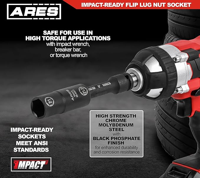 ARES 59023-1/2-inch Drive 21 x 21.5mm Half Size Lug Nut Flip Socket - Impact Grade Chrome-Moly Steel ??Remove Warped, Damaged, and Bloated Chrome Capped Lug Nuts