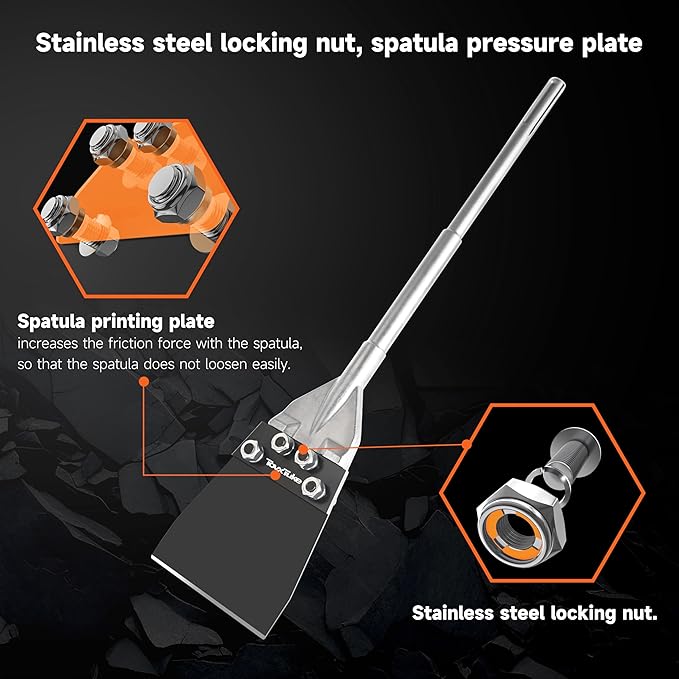 TovxTuke SDS Max Floor Scraper, Thinset Removal Chisel Bits Scaling Chisel Tool for Rotary Hammer Drill, Steel Shovel Bits for Removing Vinyl Flooring VCT Tiles Linoleum Concrete Mortar