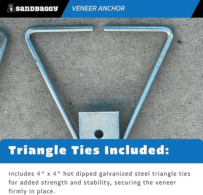 Sandbaggy Type 3 Adjustable Veneer Anchor - Hot Dipped Galvanized (Triangle Tie Included) - Brick, Masonry (12 Gauge (HDG), 15, Count)