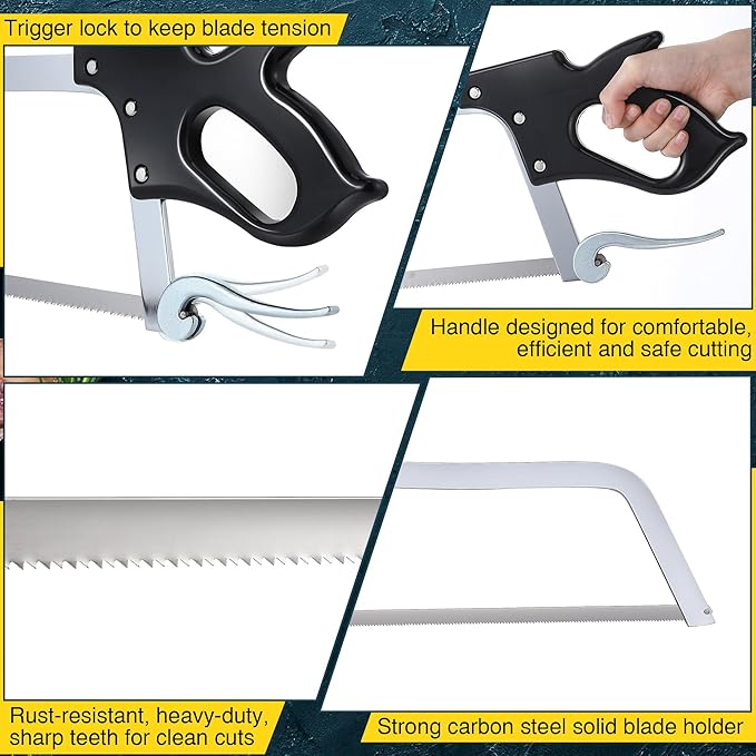 16 Inch Butcher Saw Meat and Bone, Professional Meat Processing Saw with Stainless Steel Blade, Quick Release Black Tightening Cam Comfort Handle, for Household, Processed Livestock and Game