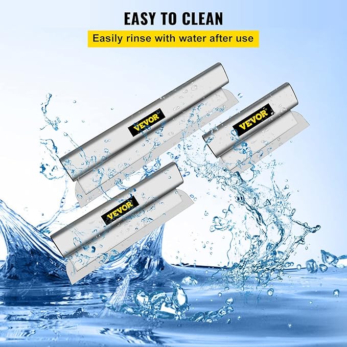 VEVOR Skimming Blade Set,10"+24"+32" Blades + 35"-78" Extension Handle竊똄uropean Stainless Steel Construction Knife, Aluminum Blade Profile Smoothing Knockdown Spatula for Gyprock/Drywall/Wall-Board