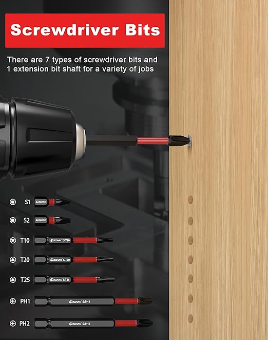 EZARC Countersink Drill Bit Set, 24 PCS Tapered Drill Bits Counter Sink Drill Bit with 6PCS Wooden Sticks 1/4" Hex Shank Quick Change for Woodworking with Storage Box