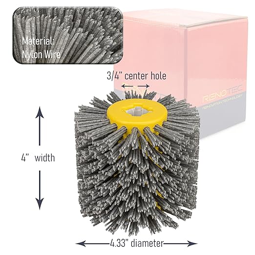 Nylon Bristle Drum, Grit 180, 4.33" x 4", 110x100mm, Scale and Rust Stripping, for Burnishing Polishing Machine