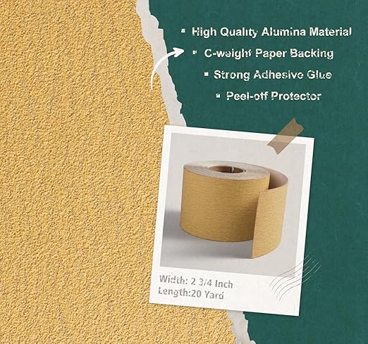 S SATC 120 Grit PSA Longboard Sandpaper 20 Yard Long Continuous Roll, 2-3/4" Wide Self Adhesive Stickyback Sanding Sheets for Automotive, Hand Sanding Blocks,Woodworking, Metal, Plastic