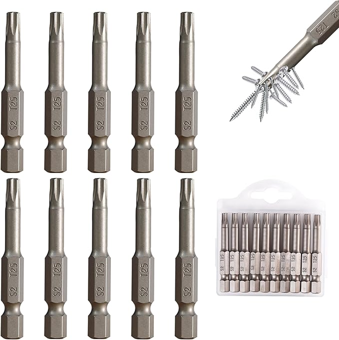 T25 Impact Screwdriver Bit Set, 10 Pieces 2?쒾2 Steel Magnetic #25 Torx Tips Power Driver Bit Set with Organizer Case
