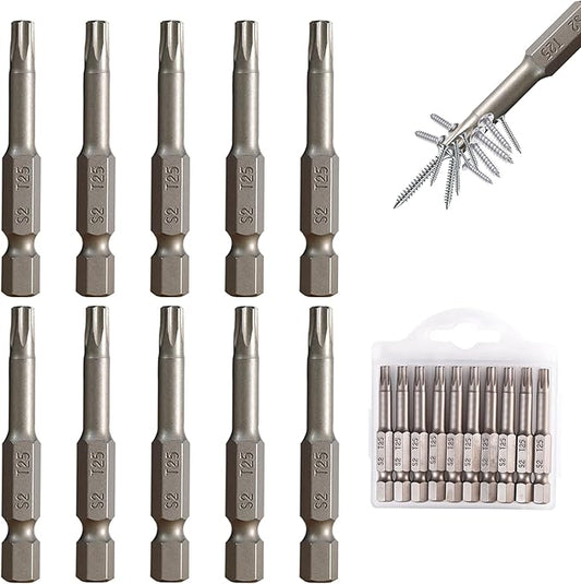 T25 Impact Screwdriver Bit Set, 10 Pieces 2?쒾2 Steel Magnetic #25 Torx Tips Power Driver Bit Set with Organizer Case