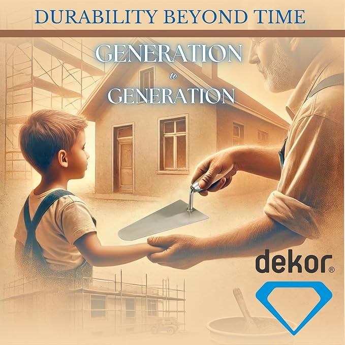 DEKOR Plaster and Brick Trowel - Size 8" - German Stainless Steel Ensures Rust-Free Performance for Masonry Tools, Bricklaying, Plastering - Commercial and DIY Use - Made in Europe - Soft Grip