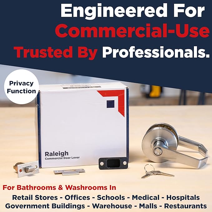 Heavy Duty Commercial Bathroom Door Handle with Lock | Privacy Commercial Door Locks | Grade 2 Restroom Lever | For Offices & Industrial Use | UL CUL & ADA ??Nickel Chrome Finish ??ANSI A156.2