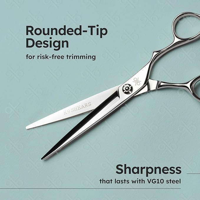 K9 6.5" Large Professional Hair Scissors ??Barber Shears Made with Premium VG10 Steel, Lightweight, Razor-Sharp, Handcrafted with Ergonomic Handle and Convex Blade for Comfort, Also Great for Home Use