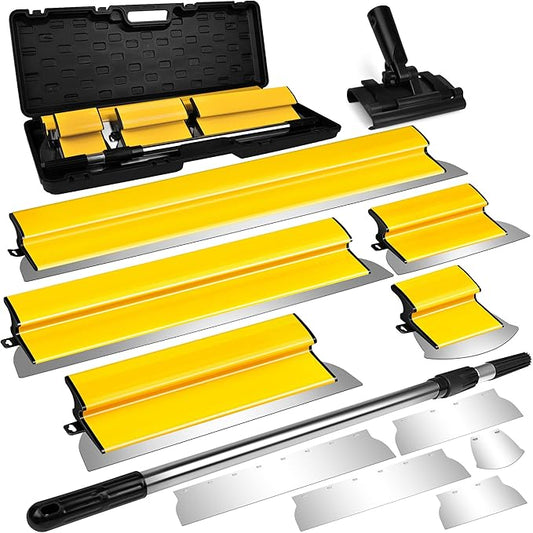 SLNIHAMS Drywall Skimming Blade Set with Replaceable Blades ??5 Stainless Steel Blades (16"-32"), 29"-47" Telescoping Handle & Grip Adapter ??Professional Wall Finishing Tools for Smooth Coating