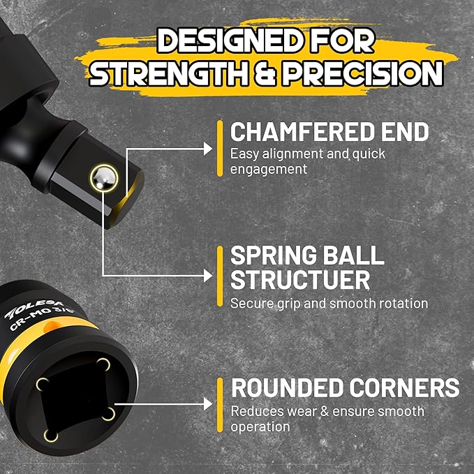 TOLESA Swivel Socket Set, Impact Universal Joint-Socket Set, 1/2", 3/8", 1/4" Flexible Socket Swivel Set Premium CR-MO Steel U Joint Adapter Wobble