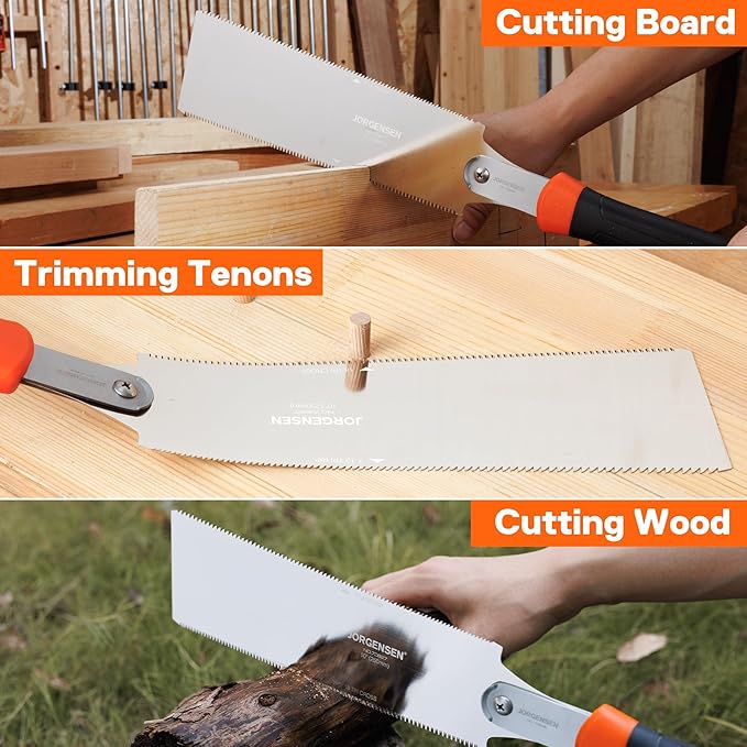 JORGENSEN Japanese Pull Saw, 10 Inch Pro Double Edge Hand Saw - SK5 Flexible Replaceable Blade, 7-12 & 18 TPI Flush Cut Blade, Japanese Handsaw for Hardwood & Softwood Woodworking, Wood Trim
