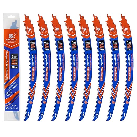 Japanese Teeth Reciprocating Saw Blades 15'' 8PCS - Curved Edge Wood Pruning Saw Blades 6TPI for Tree Trimming,Cr-V Sabre Saw Blades Better Wear Resistance for Wood Cutting