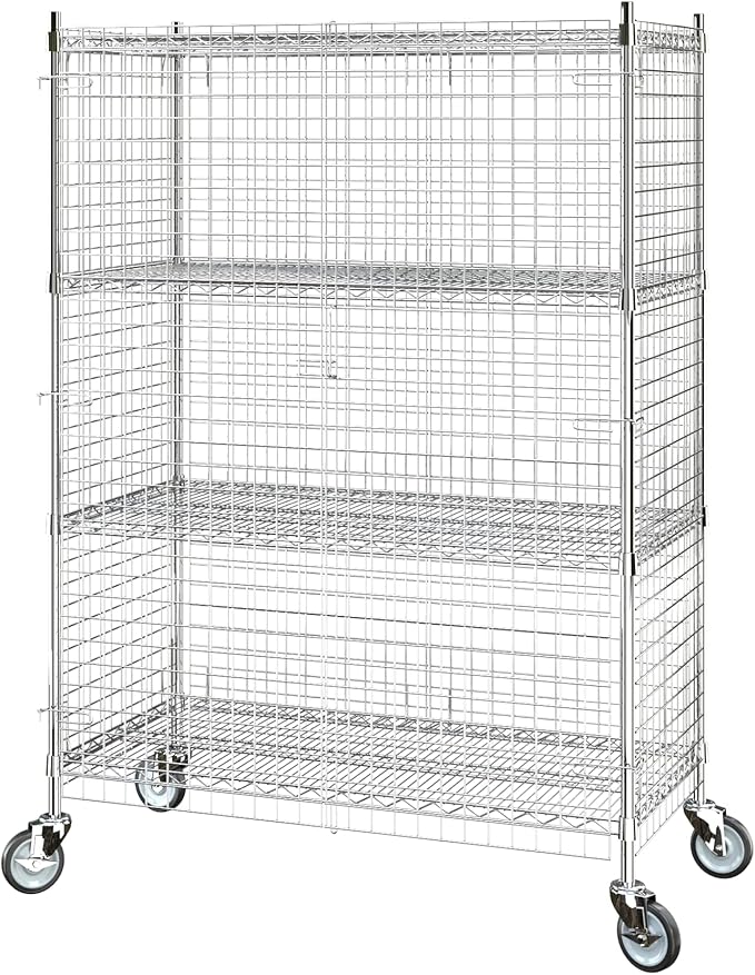 Commercial Grade NSF Listed Metal Wire Mesh Storage Chrome Mobile Security Cage Kit, 24" x 48" x 70", Perfect for Warehouse, Grocery Store, Restaurant, Dishroom