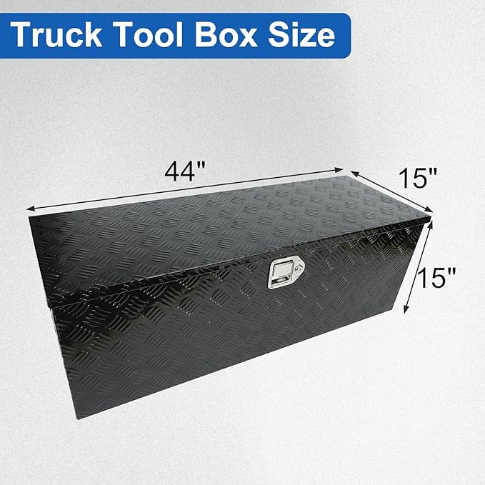 confote 44" Heavy Duty Aluminum Stripes Plated Tool Box Pick Up Truck Bed RV Trailer Toolbox Waterproof Square Storage Organizer with Side Handle, Lock with Keys -44"x 15"x 15"竊똁lack