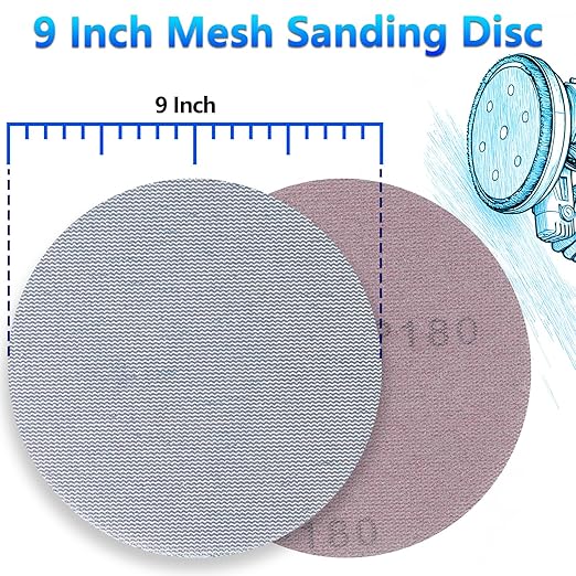 9 Inch Premium Ceramic Mesh Sanding Disc 180 Grit, 25 Pack Round Hook and Loop Mesh Anti-Clogging Drywall Sandpaper Disc Dust Free for Drywall Sander