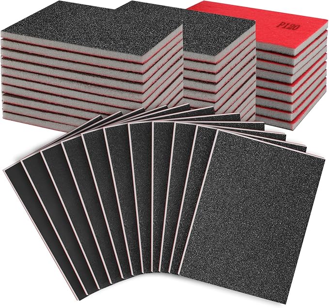 27 Pcs Sanding Sponge Pads 120 Grit, Wet Dry Washable Foam Sanding Block, Abrasive Sand Paper, Reusable Sanding Paper for Hand Sanders, Wood, Metal, Auto, Drywall, Furniture Polishing