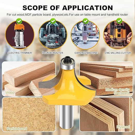 3/4-Inch Radius Round Over Edge Forming Router Bit 1/2-Inch Shank Roundover Router Bit 3/4" Radius Round Over Router Bits, Router Bits Round Over for Edging Forming Rounding