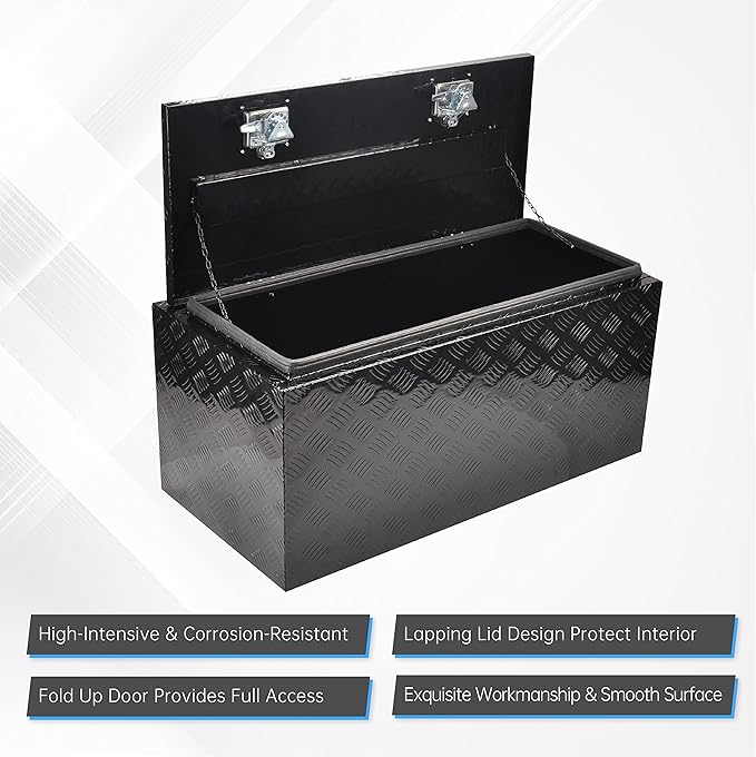 36'' Aluminum Truck Bed Tool Box, 5 Bar Tread Trailer Pickup Underbody Toolbox, RV Storage Organizer, Underbed Tools Organizer, Black (36"X18"X17")