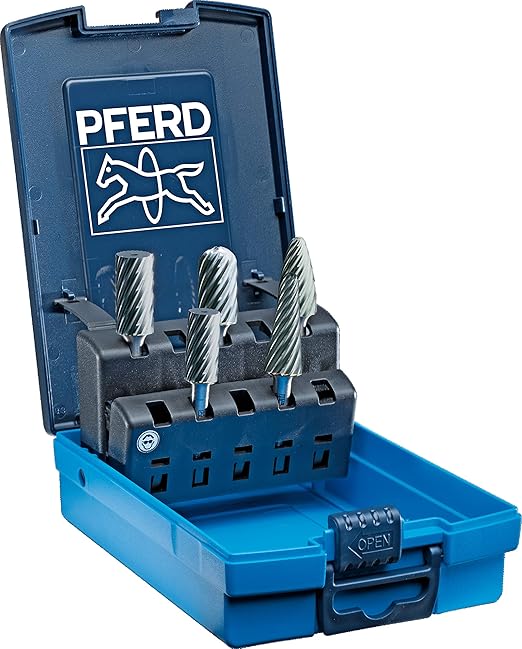 PFERD 5-Piece Tungsten Carbide Bur Set, INOX Cut, 1/4" Shank, for Stainless Steel Grinding & Deburring, Includes Plastic Case ??Part 26554