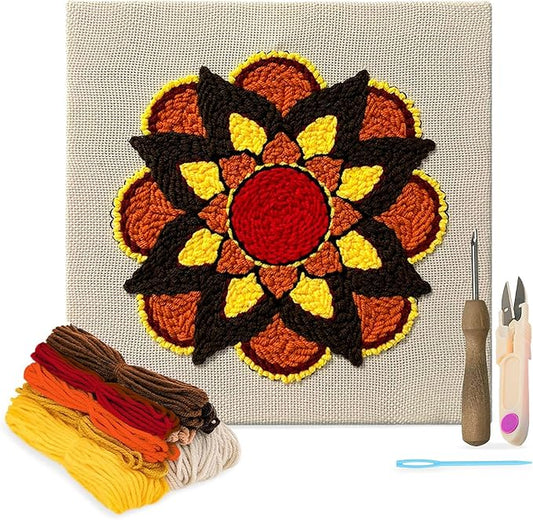 Complete Punch Needle Kit for Beginners & Adults ??DIY Embroidery Punch Stitching Kit with Yarn, Canvas, and Tools ??Perfect for Relaxation, Home D챕cor, Art, & Holiday Crafts