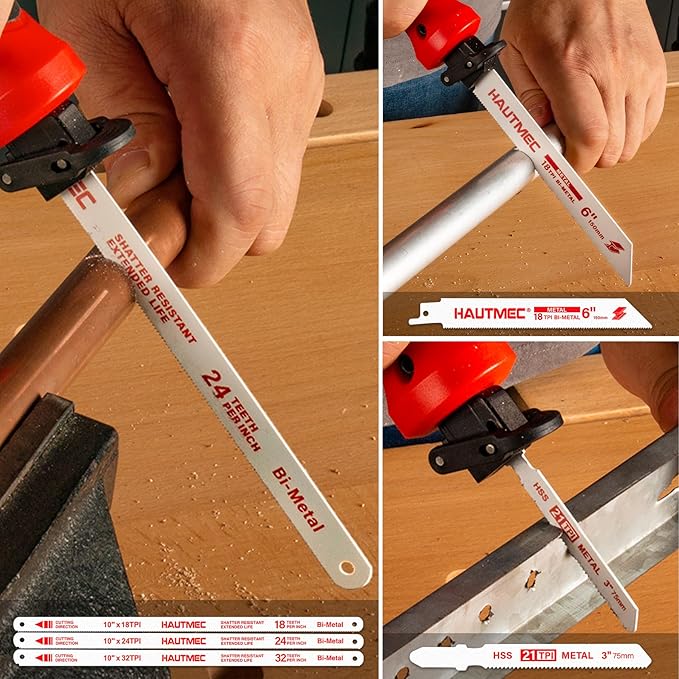 HAUTMEC 10-In-1 Multi Blades Hand Saw with Quick-Release Change Mechanism and Pro HSS/Cr-V/Bi-Metal Blades, Compact Hacksaw, Jab Saw, Versatile Handsaw for Wood, Metal, Plastic, Drywall – HTHSH25032