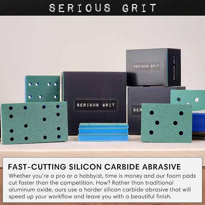Serious Grit - 3" x 4" Foam Sanding Pads - P220-280 Fine Finish Grit - 10mm Medium Density Foam - Hook & Loop Backing - Fits SurfPrep, Uneeda Ekasand & Mirka 3x4 Sanders ??Made in USA ??10 Pack