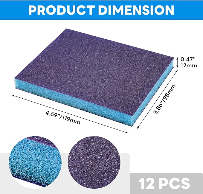 12 Pack 120 Grit Sanding Sponge, Wet Dry Sanding Block Sandpaper Sponge, Washable & Reusable Sanding Pads Soft Foam Sand Block for Metal Wood Drywall Furniture Polishing
