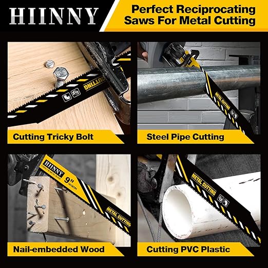 25 Pack 9 inch 14/18 TPI HIINNY Bi-Metal Auto Reciprocating Saw Blades,Blades Metal Cutting with M42 Teeth and Cobalt,for Automatic Dismantling Sawzall Blades for 1/16-5/16 Medium Metals