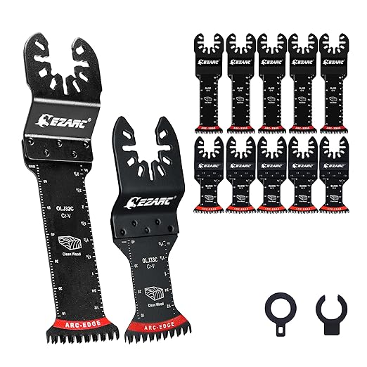 EZARC Japanese Tooth Oscillating Saw Blades, 10 PCS Extra-Long Arc Edge Oscillating Multitool Blades Clean Cut for Wood and Plastic, Universal Quick Release Multi Tool Blades Kits