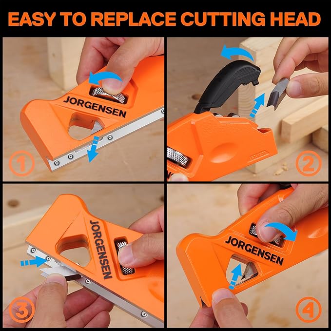 JORGENSEN Chamfer Plane, Edge Corner Plane with 4 Cutter Heads, Storage Space - Hand Plane for Woodworking, Carpenter Woodworking Tools for Edge Trimming of Wood, Edge Corner Flattening