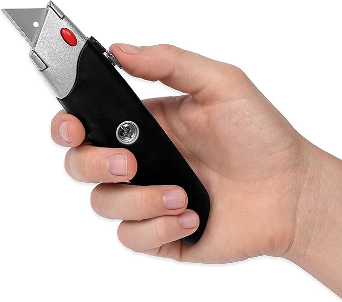 Internet's Best Premium Utility Knife - Set of 20 - Retractable Razor Knife Set ??5 Extra Blade Refills - Box Cutter Locking Razor Knife ??Rubber Grip - Black
