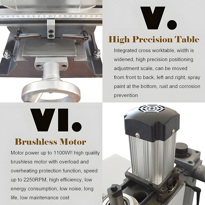 110V 1100W Milling and Drilling Machine Lathe RCOG-25V Brushless Precision Milling Drilling Machine 50-2250rpm, R8 Spindle Taper for Metal, Wood and Plastic Processing Home DIY