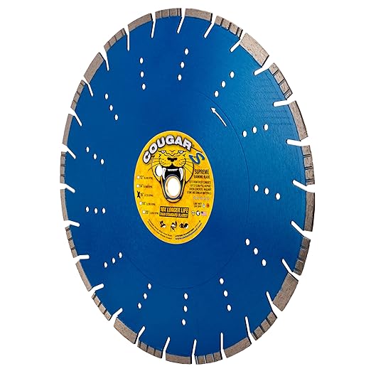 Cougar S 16 Inch Concrete Diamond Blade, Supreme Segmented Blade, Dry/Wet Fast Cutting High-PSI Concrete, Asphalt, Green Concrete, Stone, 1"-20mm Arbor