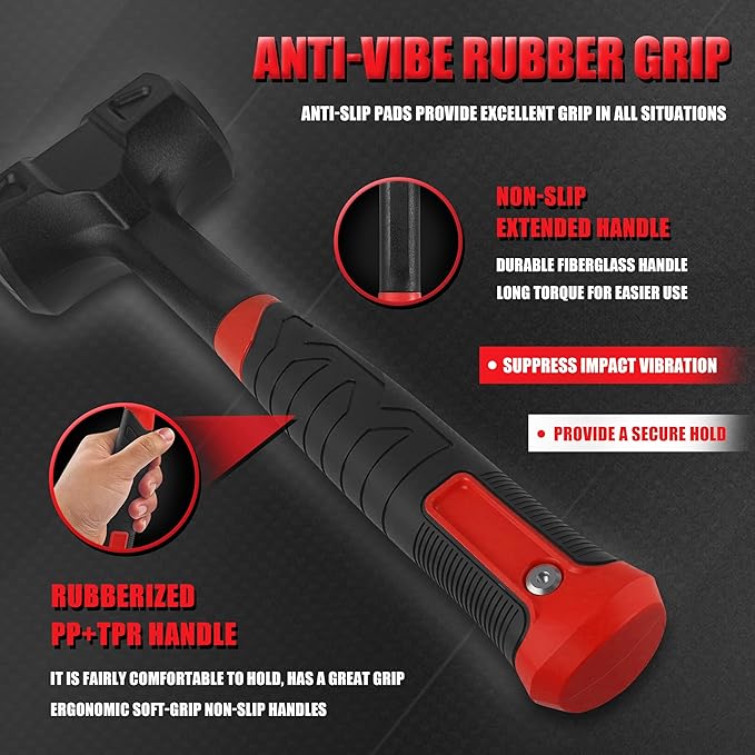 YIYITOOLS 3-Piece Dead Blow Hammer Set,16oz(1LB),32oz(2LB),48oz(3LB),Deadblow Hammers with One-Piece Forged Carbon Steel,Steel Ball-Filled Head,Anti-Vibration Rubber Grip,Spark and Rebound Resistant