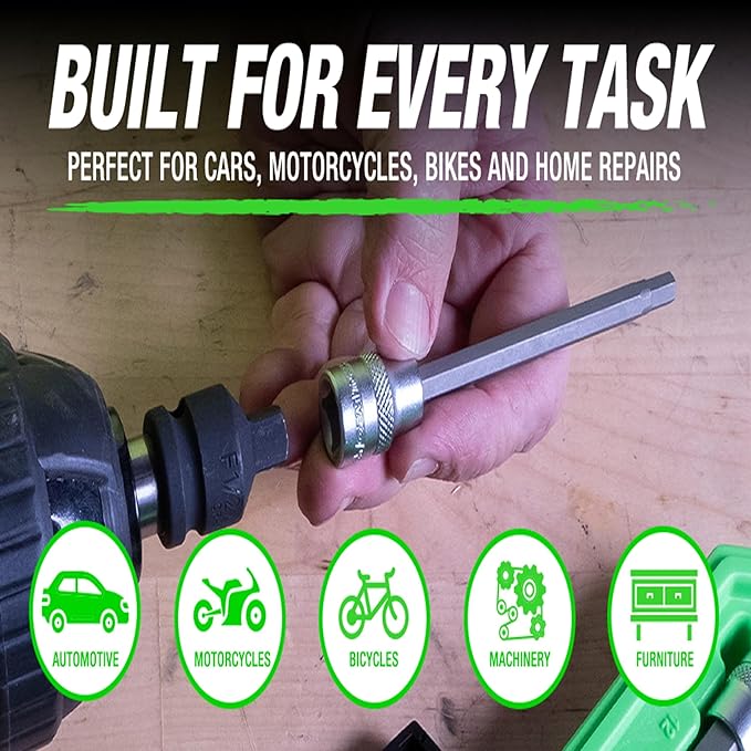 OEMTOOLS 23538 12-Pc Long Hex Socket Set, Metric Hex Bit Socket Set 1/4" and 3/8" Drive, 2mm-12mm S2 Steel Bits, Storage Case Included