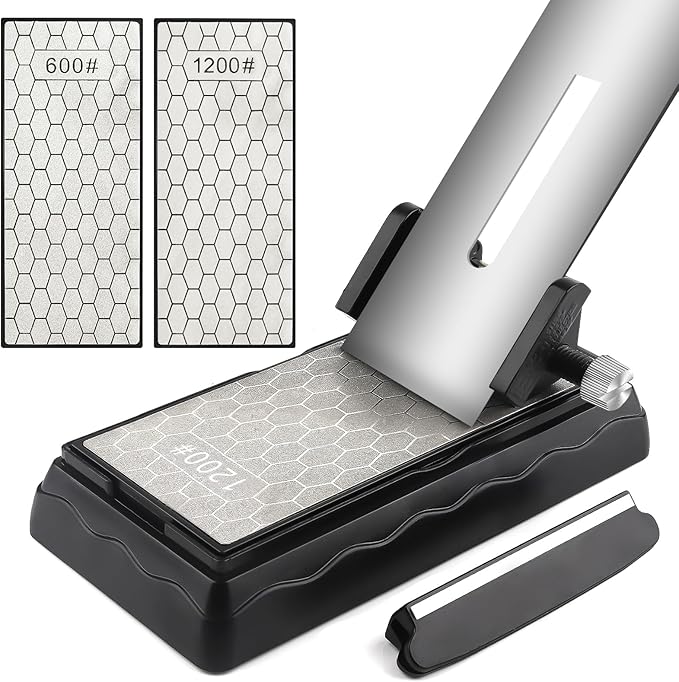 Diamond Sharpening Stones with Honing Guide, Kalolary Knife Sharpener Stone with Non-Slip Base for Chisels Planes Sharpening Stone Set Fine/Coarse Diamond Sharpening Plate with Angle Guide (600/1200)