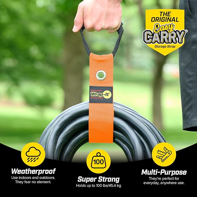 Easy-Carry Wrap-It Storage Straps - 22??(2-Pack) Blaze Orange with Grommet - Extension Cord Storage Holders and Carrying Straps for Garden Hose Storage