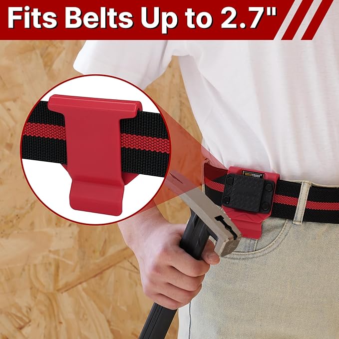 MELOTOUGH Magnetic Tool Holder, N48 Strong Magnetic Belt Clip for Nails, Screws, Drill Bit, Wrenches, Screwdrivers, Hammer, Sockets and Other Metal Tools and Hardware - Fits Up to 2.7" Belt
