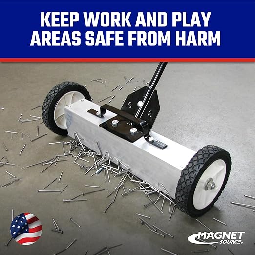 Master Magnetics Magnetic Sweeper with Wheels - Rolling Magnet Sweeper with Adjustable Handle - Powerful Magnetic Tool for Lawn and Shop Use - Pick Up Nails and Other Metal Debris - 18”