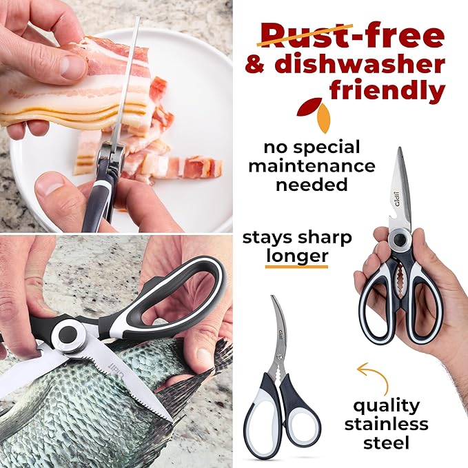 Gidli Chef Knife and Kitchen Shears Set ??Ultra Sharp 8??Chef Knife with Knife Sharpener + Heavy Duty Kitchen Scissors & Seafood Scissors ??Premium Stainless Steel Cooking Set ??Gift Ready