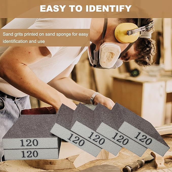 6 Pack 120 Grit Hand Sanding Block, Washable and Reusable Sanding Sponge Great for Pot Brush Pan Brush Sponge Brush Glasses Sanding Wood Sanding Metal Sanding (120 Grit)