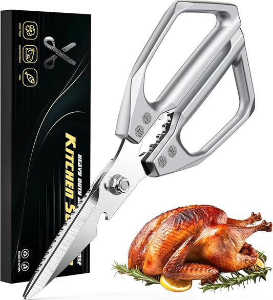 BALUCA Heavy Duty Kitchen Scissors All Purpose - Professional Stainless Steel Japanese Kitchen Shears for Food, Chicken Bones & Turkey | Dishwasher Safe, Sharp Meat & Poultry Scissors (Traditional)