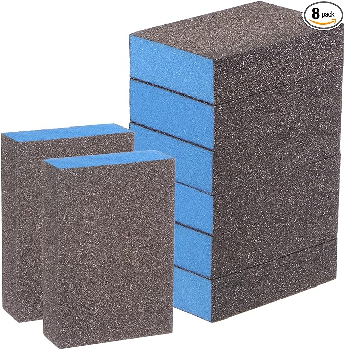 HARFINGTON 8pcs Sanding Sponge Blocks #80 (180-220 Grits) Wet/Dry Hand Sanding Sponges, 100x70x25mm Foam Sanding Block Pad for Polishing Kitchen Metal Wood Drywall Furniture, Brown&Blue