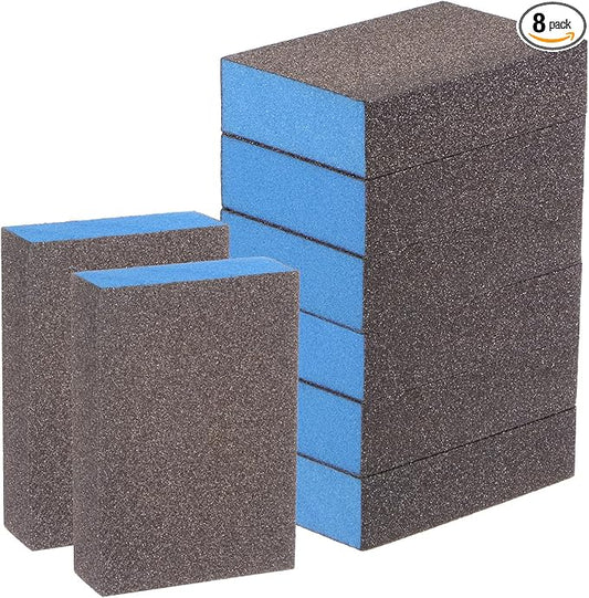HARFINGTON 8pcs Sanding Sponge Blocks #80 (180-220 Grits) Wet/Dry Hand Sanding Sponges, 100x70x25mm Foam Sanding Block Pad for Polishing Kitchen Metal Wood Drywall Furniture, Brown&Blue